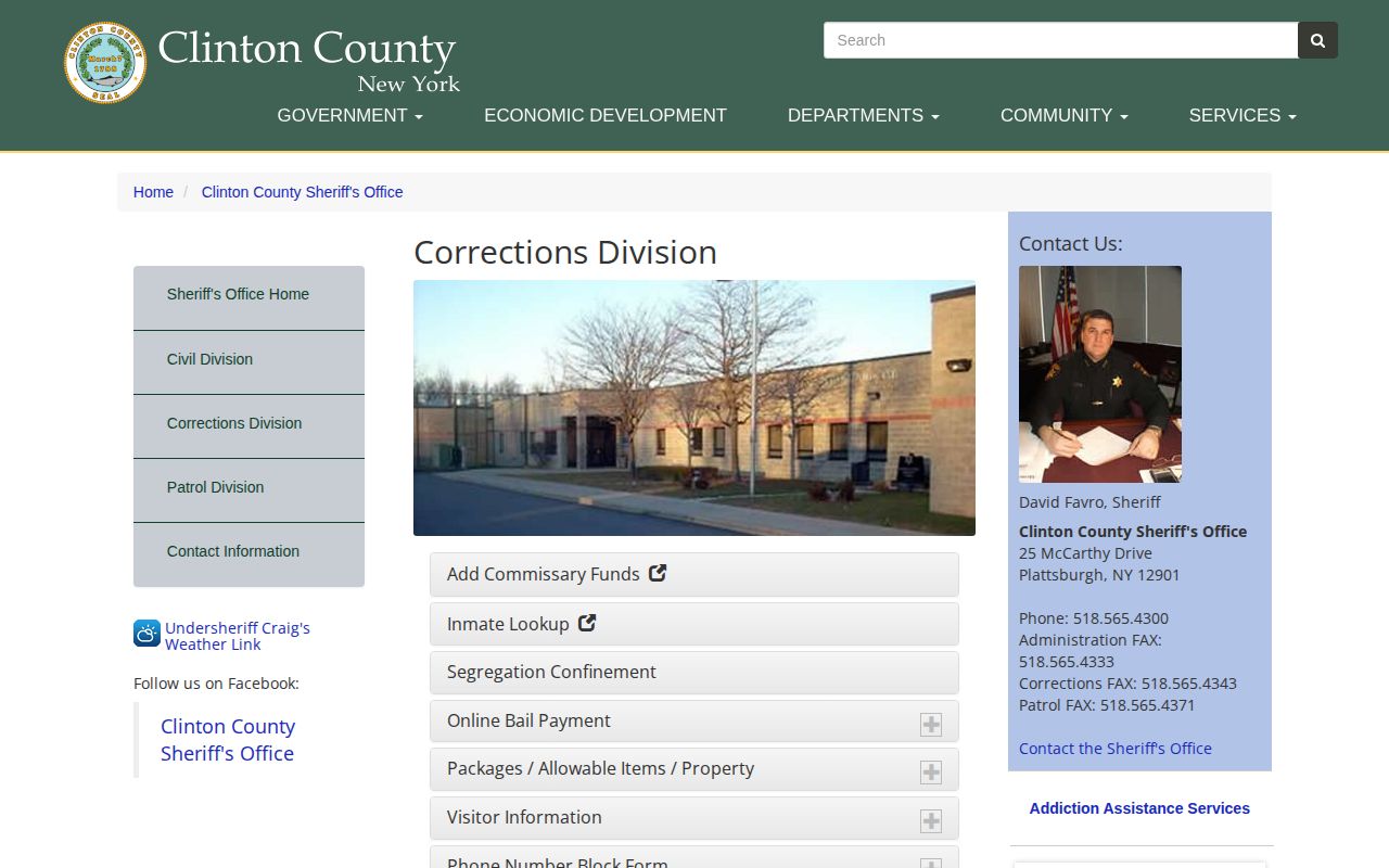 Clinton County booking and custody record source, Sheriff Corrections Division